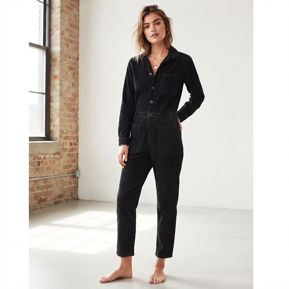 Outerknown Black Corduroy Hemp Cotton Utility Jumpsuit Women's Small